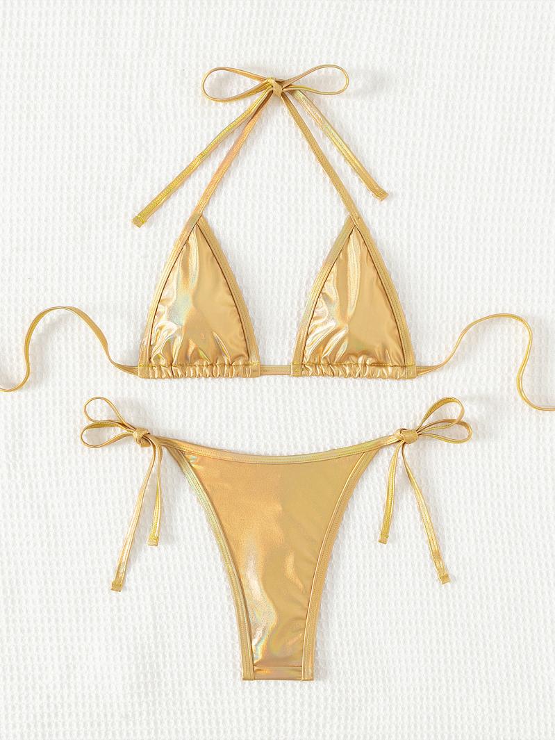 Donna Bikini A Triangolo Metallizzato  | Costumi Da Bagno Abbigliamento Costumi Da Bagno