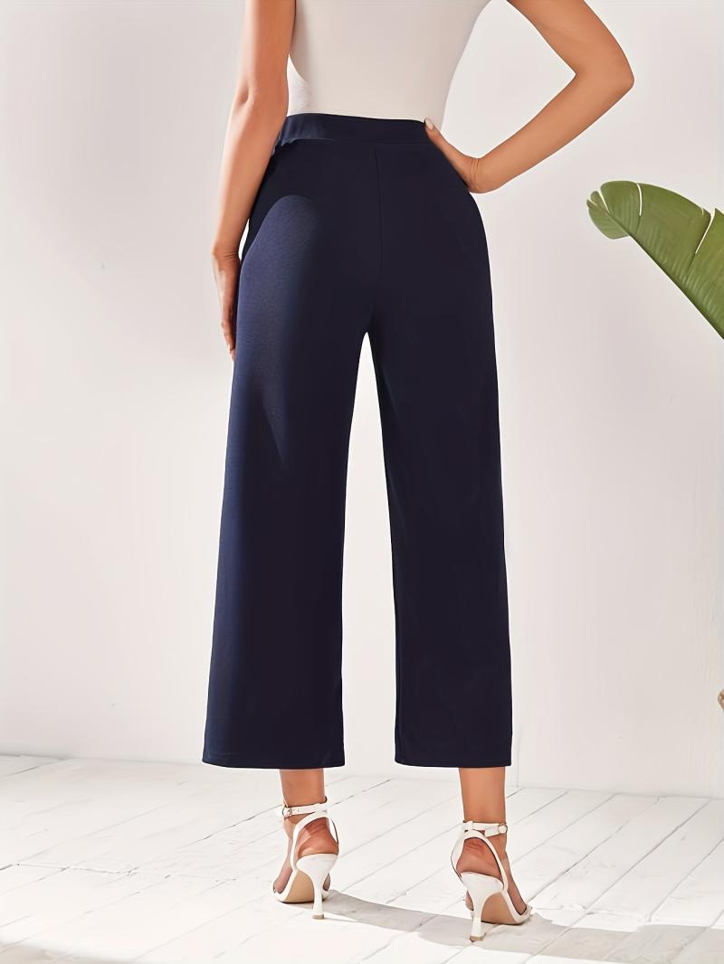 Donna Pantaloni Cropped Con Cintura  | Pantaloni Abbigliamento blu