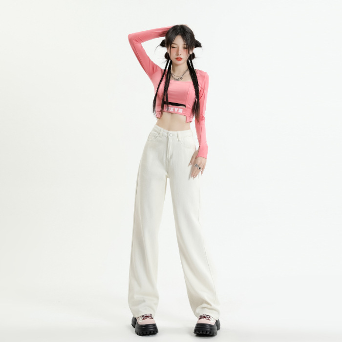 Donna Pantaloni Straight In Velluto  | Pantaloni Abbigliamento bianco lana