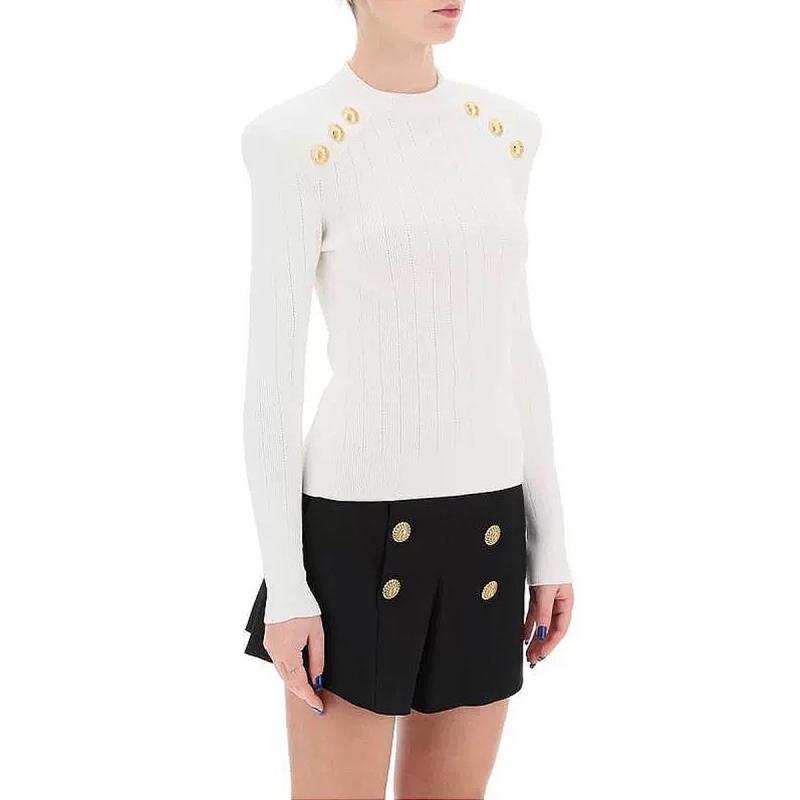 Donna Pullover In Maglia Con Bottoni Dorati  | Maglieria Abbigliamento bianco