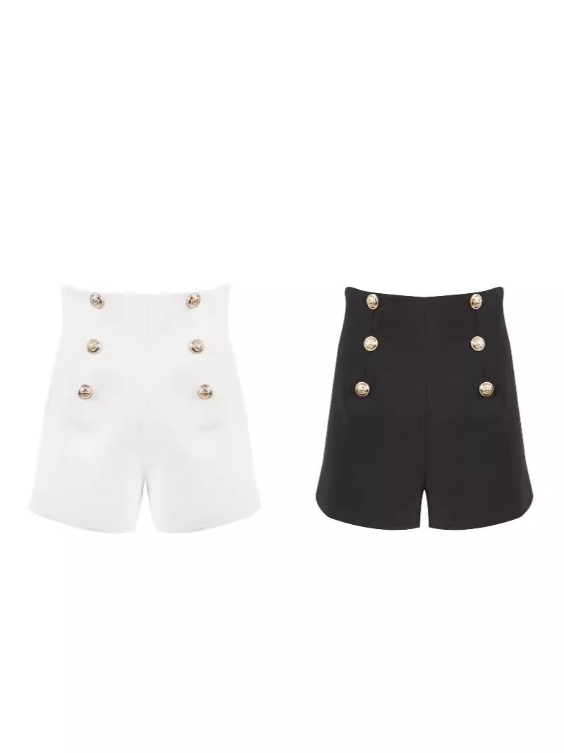 Donna Shorts A Vita Bassa In Cotone Con Bottoni Dorati  | Pantaloni Abbigliamento Donna