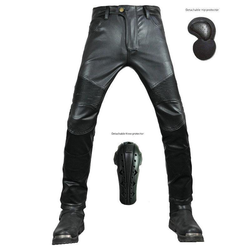 Uomo Pantaloni Biker In Pelle  | Pantaloni Abbigliamento nero