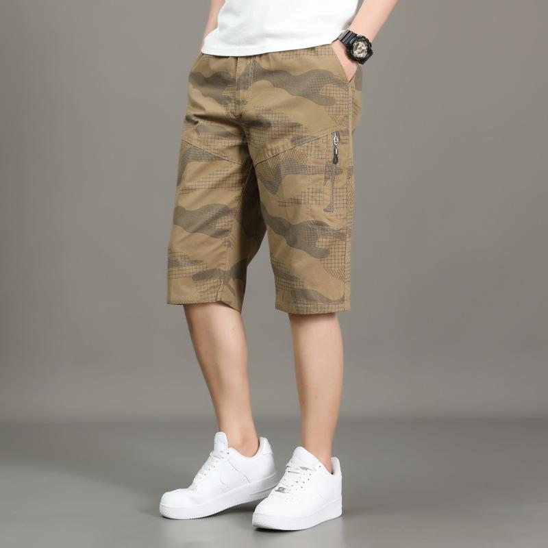 Uomo Shorts In Shantung Con Stampa Camouflage Monogramma  | Pantaloni Abbigliamento kaki